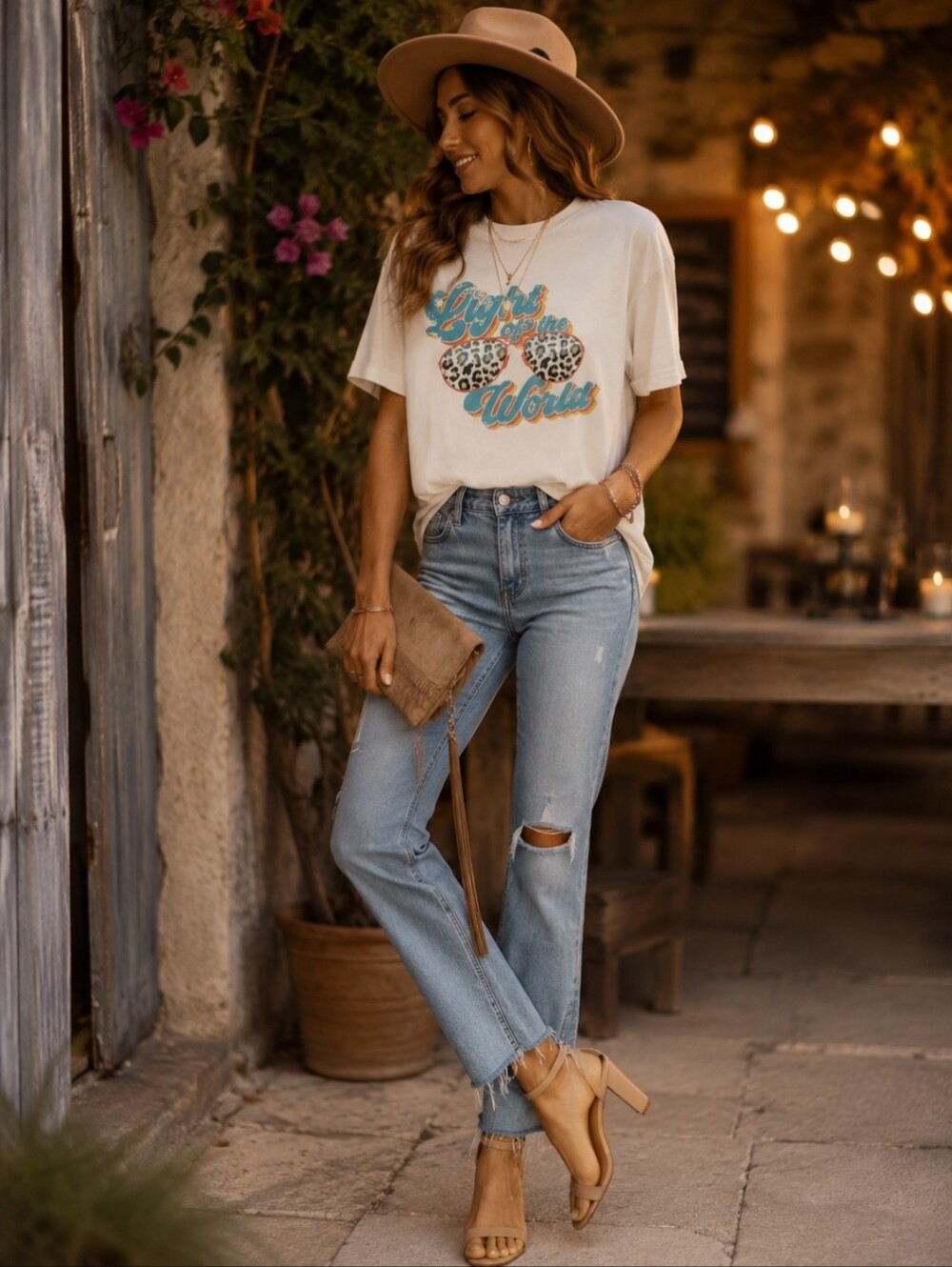 Retro Inspired Christian Graphic Tee "Light of the World" 100% Cotton